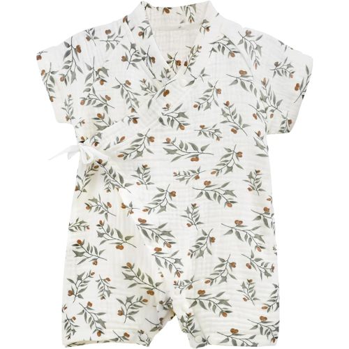PAUBOLI Baby Kimono Robe Newborn Cotton Yarn Bodysuit Romper Infant Japanese Pajamas 0-24 Months - 3-6 Months - Olive