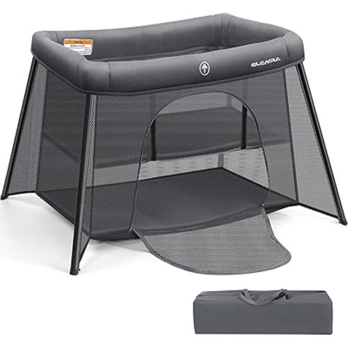 ELEMARA Travel Crib for Baby,Lightweight Foldable Playpen with Long-Lasting Frame,Portable Crib with Bassinet and Mattress,Compact Baby Travel Bed, Pack n Play Playard for Toddlers,Easy Set-up