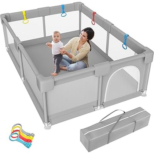 Baby Playpen, 71"x59" Extra Large Playpen for Babies and Toddlers Baby Playards with Zipper Gate, Safety Baby Play Pen with Soft Breathable Mesh Indoor & Outdoor Kids Activity Center