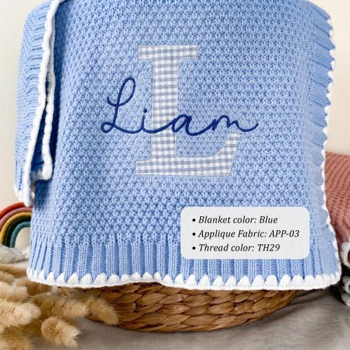 Baby boy blanket, embroidered baby blanket with name, cotton knit custom baby blanket