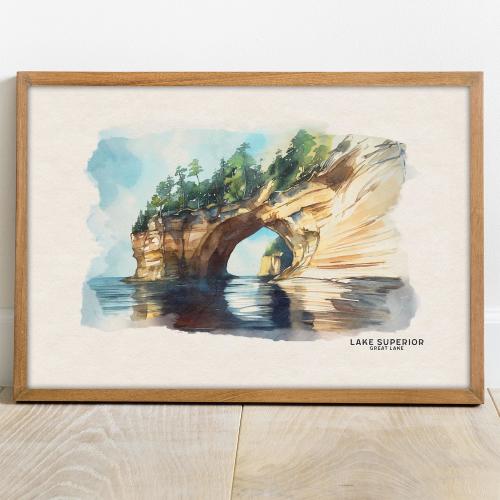 Lake Superior Wall Art, Home Decor Housewarming Gift, Lake Life Gallery Wall Set, Travel Poster Framed Art, Watercolor Art Lake House Decor
