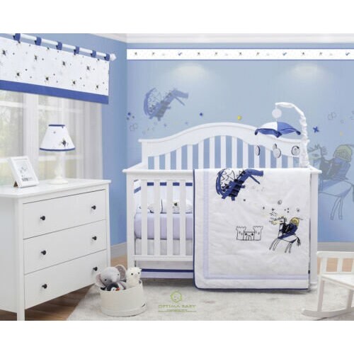 OptimaBaby Bumperless 5PCS Knight and Dragon Baby Nursery Crib Bedding Set