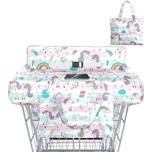 Shopping Cart Cover for Baby Girl Boy 2-in-1 High Chair Water Resistant High Chair Cover w/Phone Pouch Pocket Gender Neutral Cart Cover for Babies Padded Grocery Cart Cover for Baby
