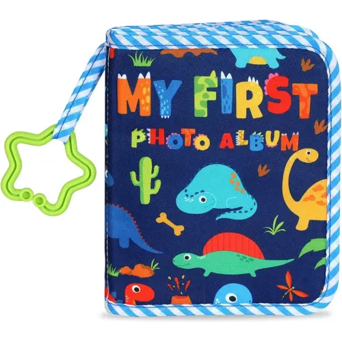Baby's My First Family Album Soft Photo Cloth Book Blue Dinosaur My First Book of Photos Baby Memory Album Gift Holds 4x6 Pictures for Babies Newborn Toddler & Kids Baby Shower