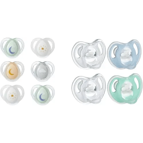 Tommee Tippee Nighttime Pacifiers, 0-6 Months, 6 Pack of Glow in The Dark Pacifiers & Ultra-Light Silicone Pacifier, Symmetrical One-Piece Design, BPA-Free Silicone Binkies, 0-6M, 4-Count