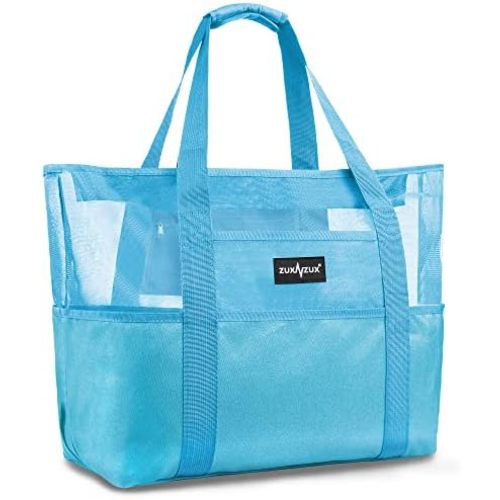 ZUXNZUX Mesh Beach Bag - Large Waterproof Beach Tote Bag with Zipper, Oversized Foldable Lightweight Family Swim Bag Vacation
