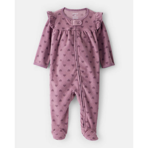 Baby Girl Heart Print DreamPlush Long-Sleeve Snug Fit Sleep & Play Pajamas - Purple - Carter's | Carter's