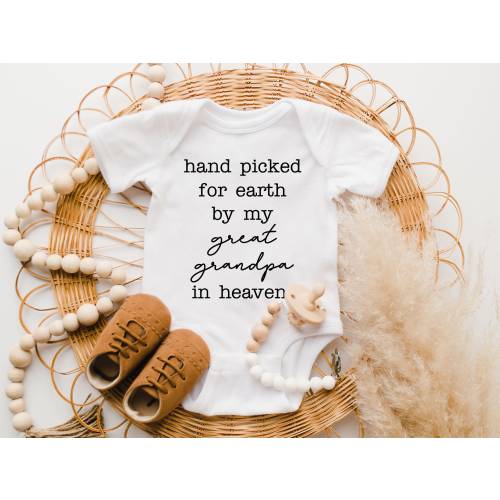 Hand Picked For Earth By My Great Grandpa In Heaven Onesie®, Baby Clothes Bodysuit, New Pregnancy Announcement, Baby Shower,Pregnancy Reveal