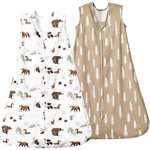 david's kids 100% Cotton Baby Sleep Sack 0-6 Months, Soft Baby Wearable Blankets with 2-Way Zipper, 2 Pack Comfy Sleeping Bags for Infant Newborn Boys Girls Neutral, Small Size, Woodland