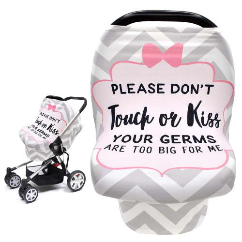 Stretchy Infant Car Seat Canopy, Baby Carseat Cover, Soft Nursing Breastfeeding Cover, Multi Use Newborn Carrier/Stroller/Shopping Cart Cover, Boy Girl Shower Gift - No Touch Sign