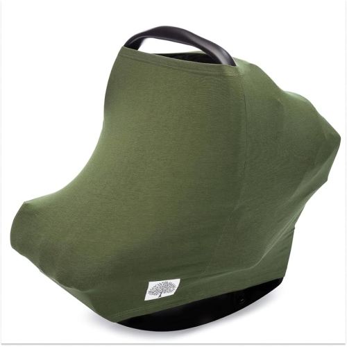 Parker Baby 4 in 1 Car Seat Cover for Girls and Boys - Stretchy Carseat Canopy, Nursing Cover, Grocery Cart Cover, High Chair Cover - “Pine”