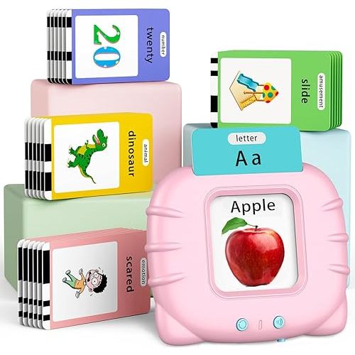 ABC Talking-Flash-Cards with 252 Sight Words, Christmas Birthday Easter Gifts for Girls 2 3 4 5 6 Years, Language Therapy Toys for Autistic Children, Learning Toys for Toddlers Ages 2-6, Pink