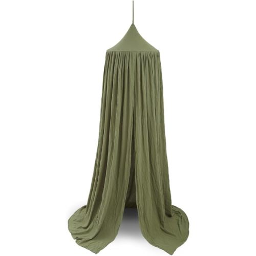 Cotton Kids Bed Canopy, Nursery Room Baby Crib Hanging Curtain Mosquito Net Hideaway Bedding Children Reading Nook Decoration, Pastel Neutral Color for Boys & Girls (Small Green)