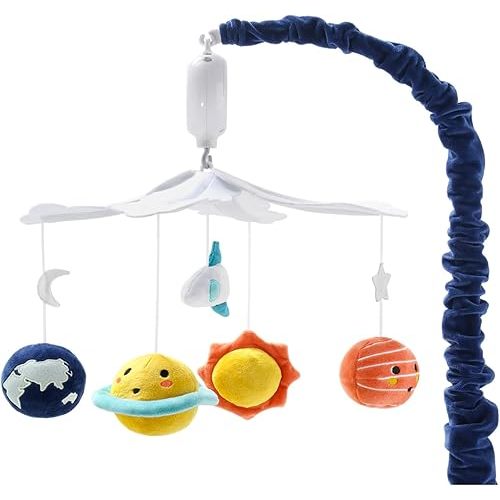 The Peanutshell Crib Mobile for Boys or Girls - White and Dark Blue Musical Baby Crib Mobile with 12 Lullabies, Planets Baby Spectacular Space Nursery Decor