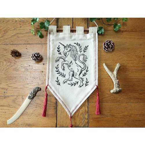 Linocut Banner - Original medieval unicorn - Limited edition
