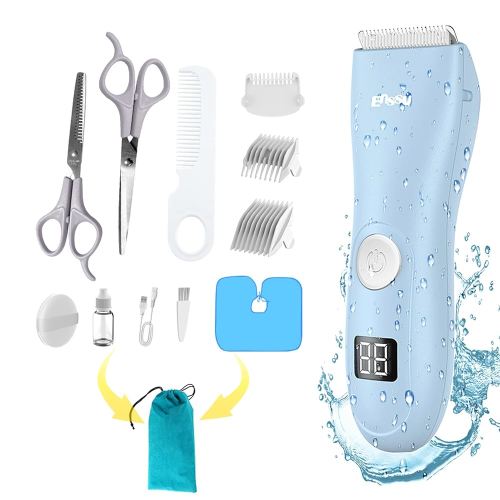 Baby Hair Clippers, Low Noise Hair Trimmer for Kids, Waterproof USB Rechargeable Cordless Haircut Kit with LCD Display, Blue