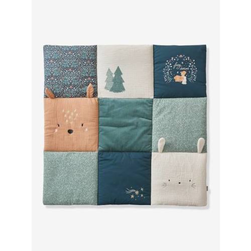 Quilted Floor Mat / Playpen Base Mat, Brocéliande - printed green, Bedding & Decor