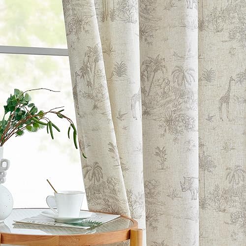jinchan Linen Toile Curtains 84 Inches Long for Living Room Toile de Jouy Printed Farmhouse French Country Curtains Grommet Top Light Filtering Window Drapes for Bedroom 2 Panels Grey on Beige