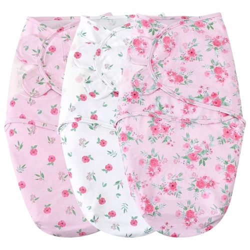 david's kids 100% Cotton 3 Pack Baby Swaddle Wrap for 0-3 Months, Soft Breathable Swaddle Blanket for Newborn Infant, Adjustable Baby Wrap Sleep Sacks for Girls, Newborn Essentials, Floral