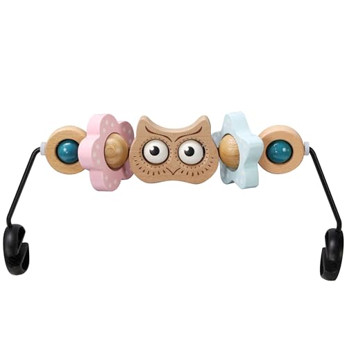 Baby Bouncer Toy Bar Wooden Compatible with Baby Bjorn Bouncer, Bouncer Toy Attachment, Tight and Secure Fit, So Fun to Watch, Touch and Spin for Babies All Ages (Wood Color Owl)