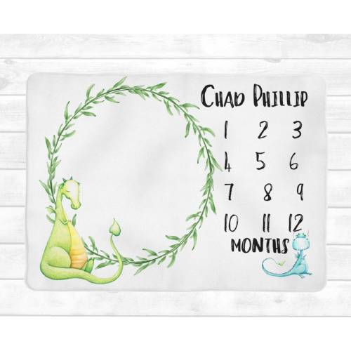 Dragon Milestone Blanket Boy / Baby Monthly Growth Tracker / Personalized Baby Blanket Boy Dragon Blanket Custom Swaddle Receiving Blanket