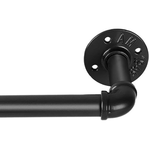 1-inch Black Curtain Rod, 32-72 inch, Industrial Duct Rod, Indoor/Outdoor, Ceiling/Wall Mount, 32-72 inch, Black Finish