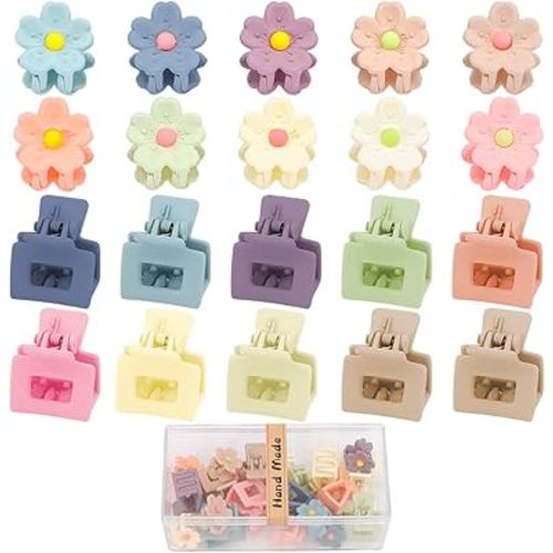 Ahoney 20Pcs Small Claw Clips for Girls Women, Cute 1inch Mini Flower Tiny Hair Clips for Kids Decorations, Jaw Clips Strong Hold Accessories Barrettes (Colorful)