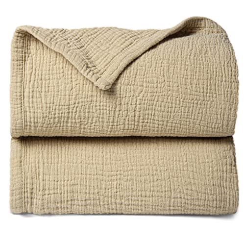 Lulu moon Muslin Quilt Blanket, Crib Blanket for Baby and Toddler,47x47 Inches(Khaki)