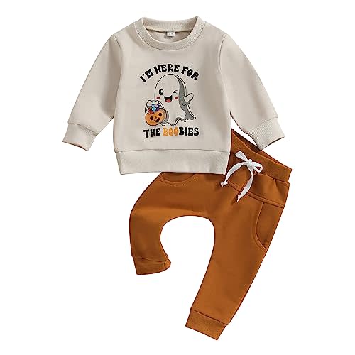 Adobabirl Toddler Baby Halloween Outfit Boy Girl Pumpkin Patch Crew Sweatshirt and Pants Set Halloween Fall Baby Clothes