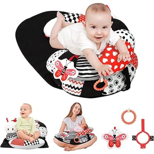 3-in-1 Tummy Time Pillow & Seated Support & Breastfeeding Time Pillow for Newborns Older Babies, Baby Gift for 0-12 Months 1+ Year Old Gifts, Perfect for Newborn Baby Skills (Black)