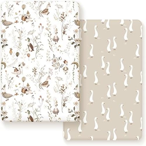 Stretchy Ultra Soft Jersey Knit Fitted Pack n Play Sheets 2 Pack, Portable/Mini Crib Sheets for Boys and Girls, Universal Fit for Pack N Plays Safe and Snug, Happy Farty