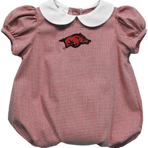 Vive La Fete Arkansas Razorbacks Baby CARDINALRED Gingham Collar Romper - 90510715