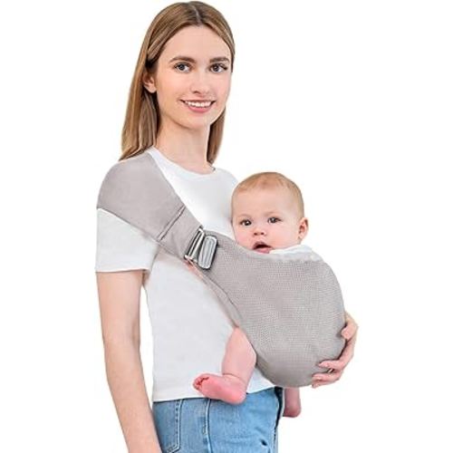 Baby Sling Carrier,Baby Carrier Newborn to Toddler,Toddler Carrier,Portable Lightweight & Spreadable Shoulder Straps (Light Grey)