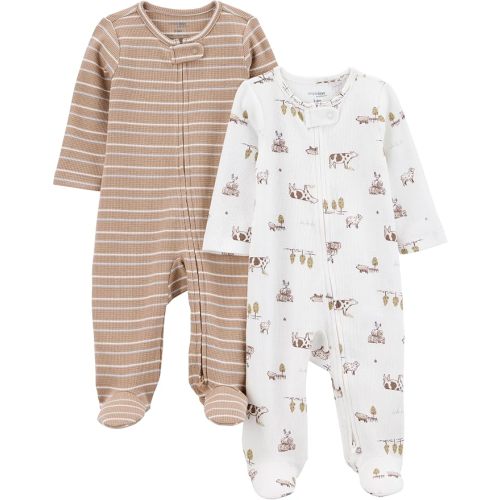 Simple Joys by Carter's unisex-baby 2-way Zip Thermal Footed Sleep and Play, Pack of 2
