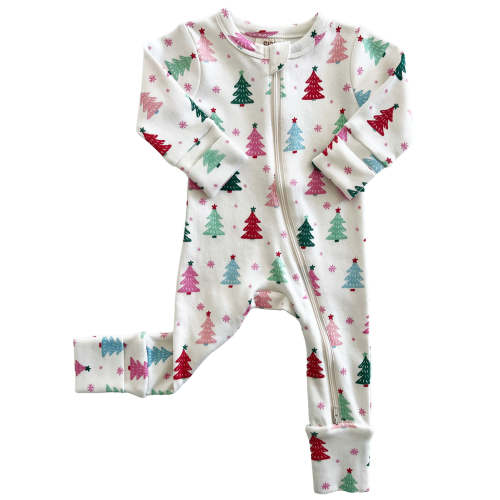 Christmas Trees Pink / Organic 2-Way Zip Romper