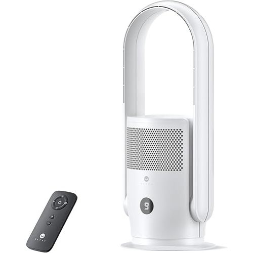 ULTTY Bladeless Tower Fan with Air Purifier, 90° Oscillating Bladeless Fan with Remote, Touch, 8H Timer, Floor Fans for Bedroom Whole Room Home Office R021, White