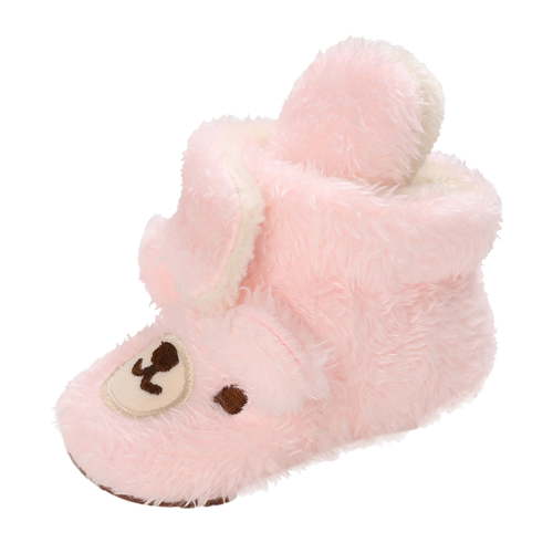 Povozer Baby Boy Girl Cozy Fleece Bootie Stay on Slipper Winter Warm Gripper Non-Slip Crib Shoes(Pink,12-18 Months)