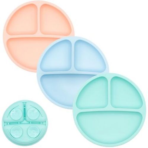 Weesprout Suction Plates For Babies & Toddlers 100% Silicone Divided Design - With Lids, 3 Pack