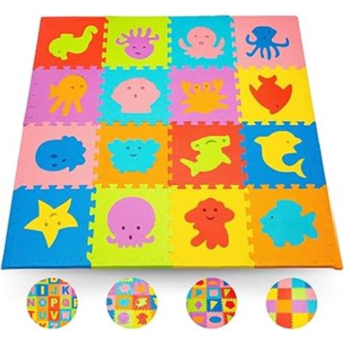 TOYVELT Foam Puzzle Floor Mat for Kids – 12x12 16 Tiles Interlocking Play Mat with Colors, Alphabet, ABC, – Educational Large Puzzle Foam Floor Tiles for Crawling, Exercise, Playroom, Play Area