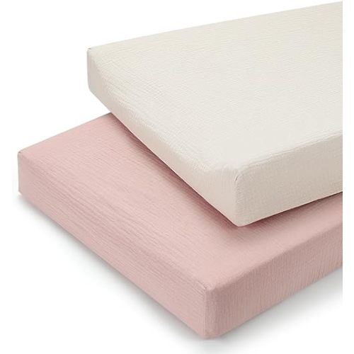Accmor Muslin Baby Changing Pad Cover, 100% Cotton Universal Fitted Diaper Change Table Pad Covers for Girls Boys, Soft Breathable Changing Pad Sheets, 2 Pack