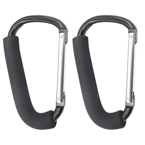 PandaEar 2 Pack Stroller Hooks, 6.3" Large Carabiner Clips for Mommy, Heavy Duty Stroller Accessories for Hanging Diaper Bags, Groceries & Shopping Bags