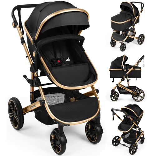 Vomeast Baby Stroller, Foldable Aluminum Alloy Stroller with Reversible Bassinet, Travel Stroller for Newborn Baby, Black