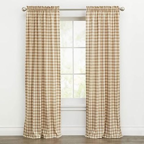 Woven Trends Farmhouse Curtains, Buffalo Plaid Drapes, Classic Country Plaid Gingham Checkered Design, Farmhouse Decor, Window Curtain Treatments 42" x 84" Single Panel, Taupe