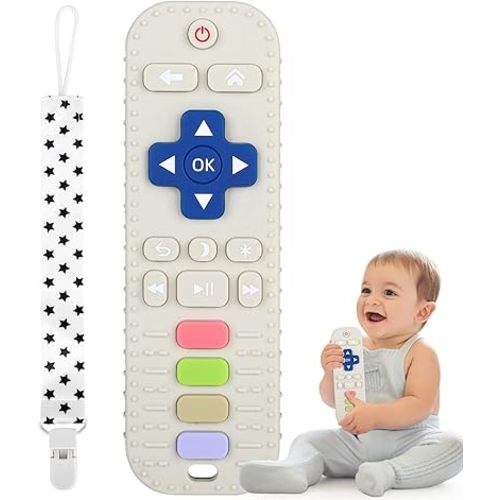 Fu Store Silicone Teething Toys for 0-12 Months 3-24 Months Infant Toddlers Remote Control Shape Teethers for Babies Chew Toys Relief Soothe Babies Gums Set Dishwasher and Refrigerator Safe Beige