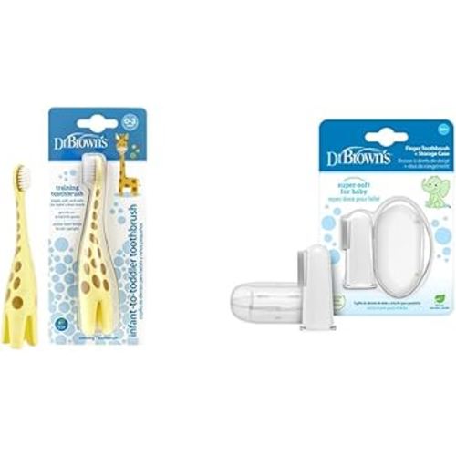 Dr. Brown's Infant-to-Toddler Toothbrush, Giraffe + Dr. Brown's Finger Toothbrush (Clear) with Toothpaste