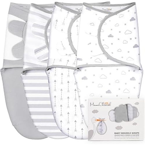 Mama Cheetah Baby Swaddle Sack, Organic Cotton Swaddle Blanket, Adjustable Swaddle Sleep Sacks, Easy Swaddles for Boy Girl 0-3 Month, Baby Essentials, 4-Pack, 4-pack Grey