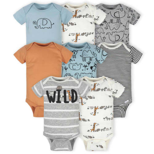 12 months - 8-Pack Baby Boys Jungle Short Sleeve Onesies® Bodysuits