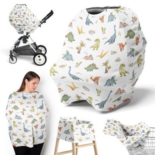 Sweet Jojo Designs Boy 5-in-1 Multi Use Baby Nursing Cover Watercolor Dinosaur Dino Multicolor