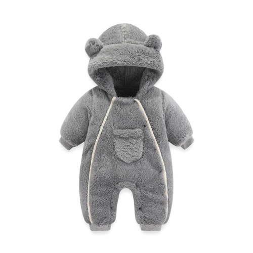 Baby Hooded Jumpsuit Bear Ear Romper Zipper Warm Outfits Winter Clothes for Baby Girls and Boys 6-12 Months