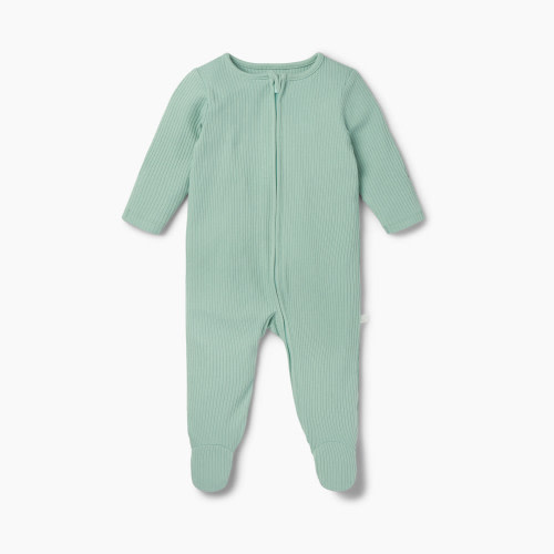 MORI Ribbed Clever Zip Footed Baby Pajamas - Ribbed Mint, 3-6 M
